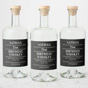 21st Birthday Party Favor Twenty One For Him Her Liquor Bottle Label