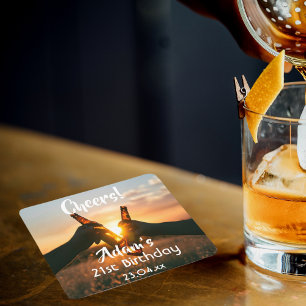 21st birthday party for guys cheers beer square paper coaster