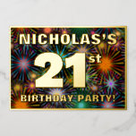 [ Thumbnail: 21st Birthday Party — Fun, Colorful Fireworks Look Invitation ]