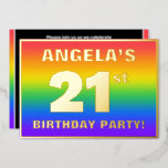 [ Thumbnail: 21st Birthday Party: Fun, Colorful Rainbow Pattern Invitation ]