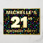[ Thumbnail: 21st Birthday Party — Fun, Colorful Stars Pattern Invitation ]