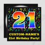 [ Thumbnail: 21st Birthday Party: Fun Music Symbols, Rainbow 21 Invitation ]