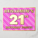 [ Thumbnail: 21st Birthday Party — Fun Pink Hearts and Stripes Invitation ]