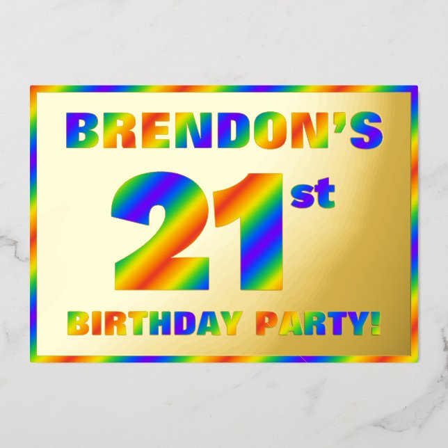 21st Birthday Party — Fun, Rainbow Spectrum “21” Foil Invitation (Front)