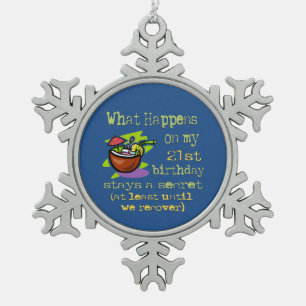 21st Birthday Party Gifts Snowflake Pewter Christmas Ornament