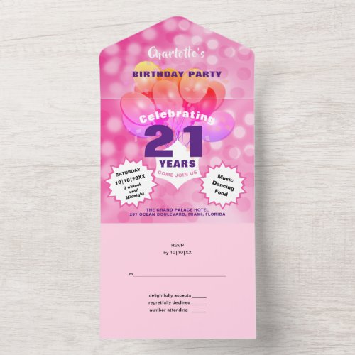 21st Birthday Party Glam Sparkle Glitz Pink All In One Invitation