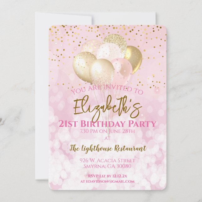 21st Birthday Party Glamorous Pink Invitation (Front)