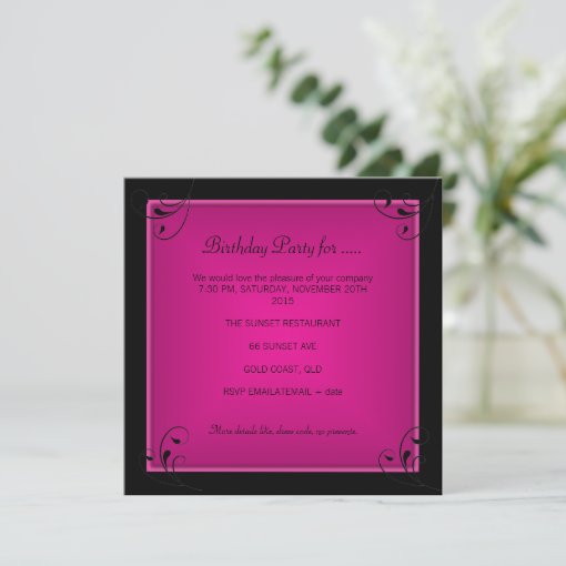 21st Birthday Party Glamourous Hot Pink Black Invitation | Zazzle