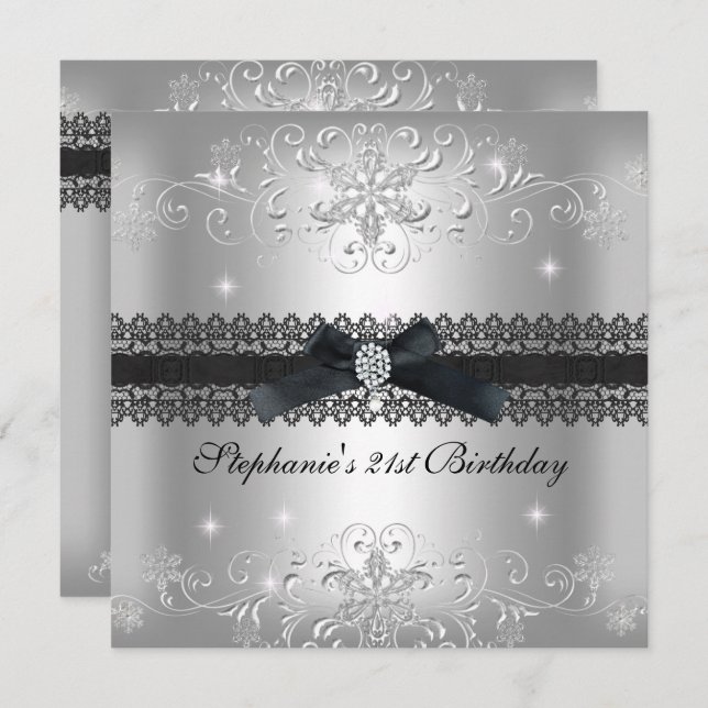 21st Birthday Party Glitter Silver Grey Invitation (Front/Back)