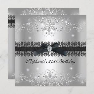21st Birthday Party Glitter Silver Grey Invitation