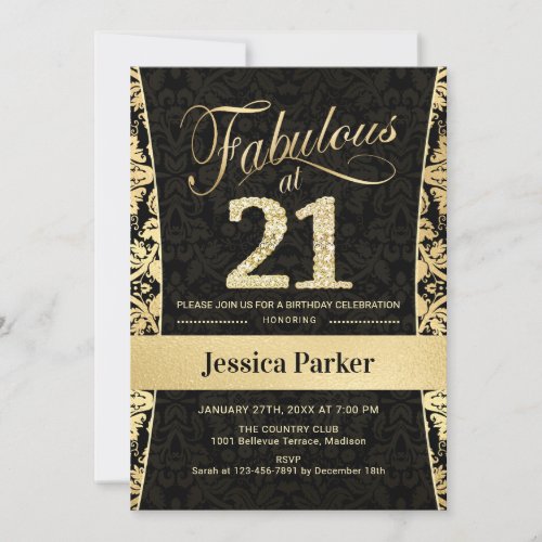 21st Birthday Party _ Gold Black Invitation