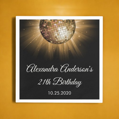 21st Birthday Party Gold Disco Ball Napkins