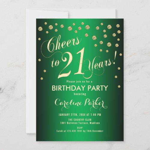 21st Birthday Party _ Gold Green Invitation