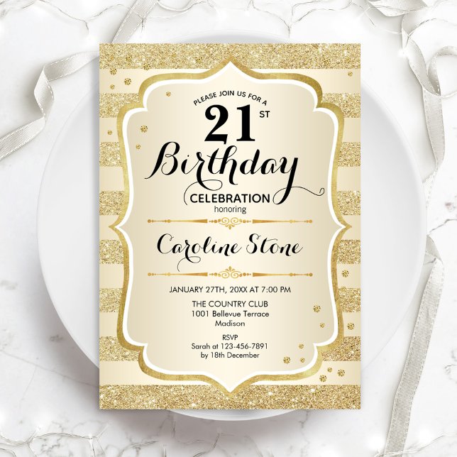 21st Birthday Party - Gold Invitation (Creator Uploaded)