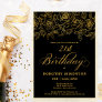 21st Birthday Party Gold Rose Floral Black Invitation