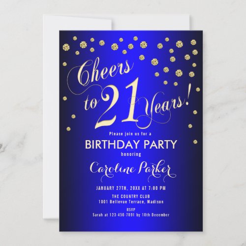 21st Birthday Party _ Gold Royal Blue Invitation