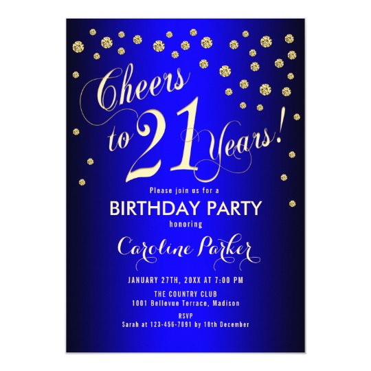 21st Birthday Party - Gold Royal Blue Invitation 