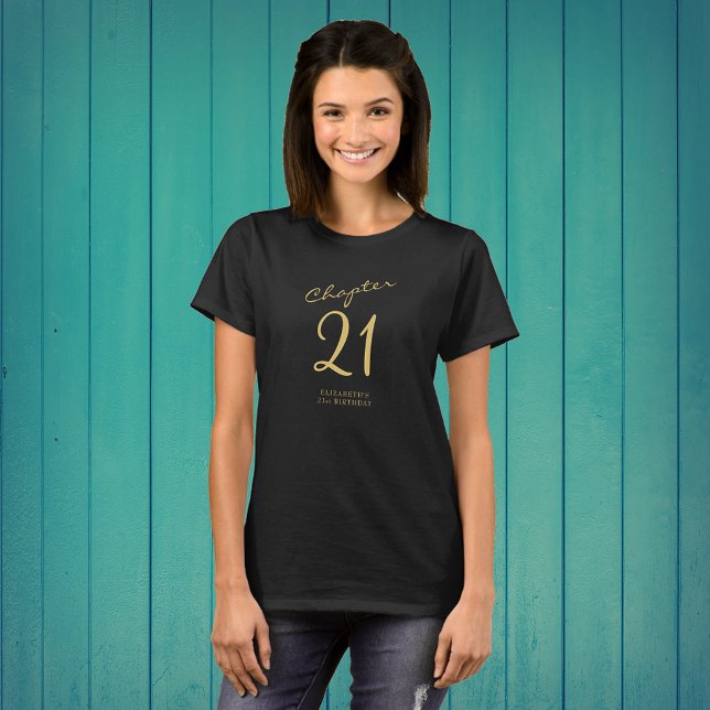 21st Birthday Party Gold Script Black T-Shirt (Creator Uploaded)