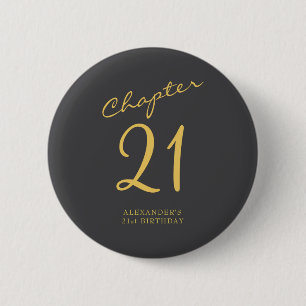21st Birthday Party Gold Script Blue Button