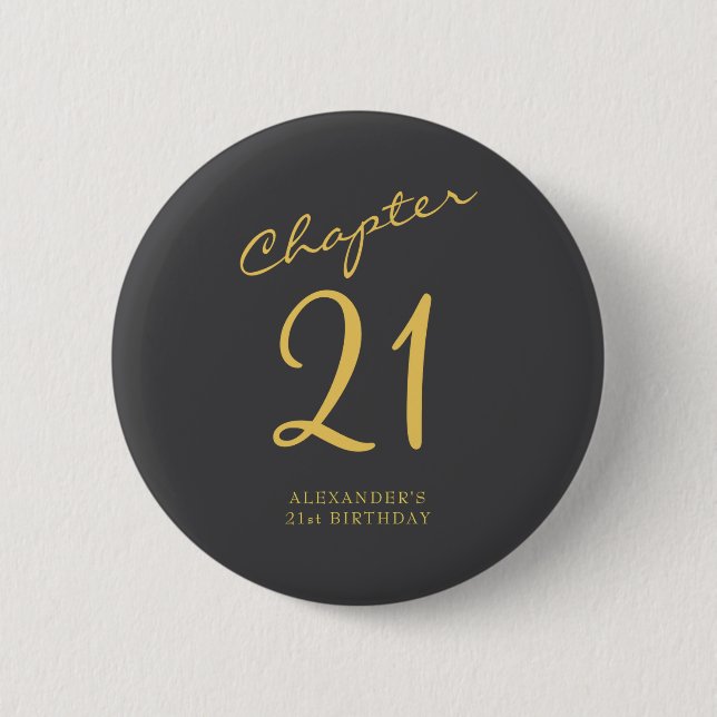 21st Birthday Party Gold Script Blue  Button (Front)