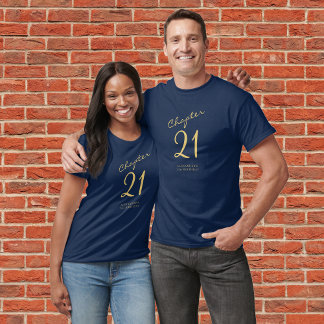21st Birthday Party Gold Script Blue T-Shirt