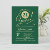 21st Birthday Party - Green Gold Invitation (Standing Front)