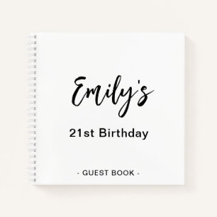 21st Birthday Party Guest Book   Black White