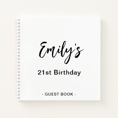 21st Birthday Party Guest Book  Black White