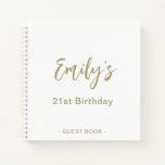 21st Birthday Party Guest Book | Gold White<br><div class="desc">Personalize this modern 21st Birthday Party Guest Book. Simply add your custom name in handwriting script on the front. Add your custom name and date on the back of the book. A unique gift for yourself,  friends and family.</div>