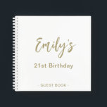 21st Birthday Party Guest Book | Gold White<br><div class="desc">Personalize this modern 21st Birthday Party Guest Book. Simply add your custom name in handwriting script on the front. Add your custom name and date on the back of the book. A unique gift for yourself,  friends and family.</div>