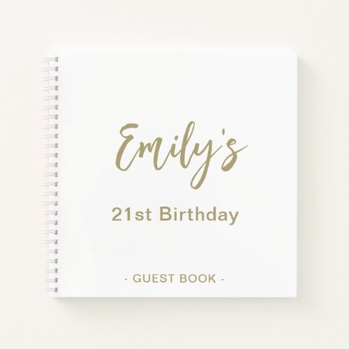 21st Birthday Party Guest Book  Gold White
