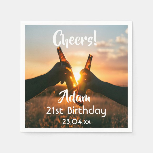 21st birthday party guys cheers beer napkins (Front)