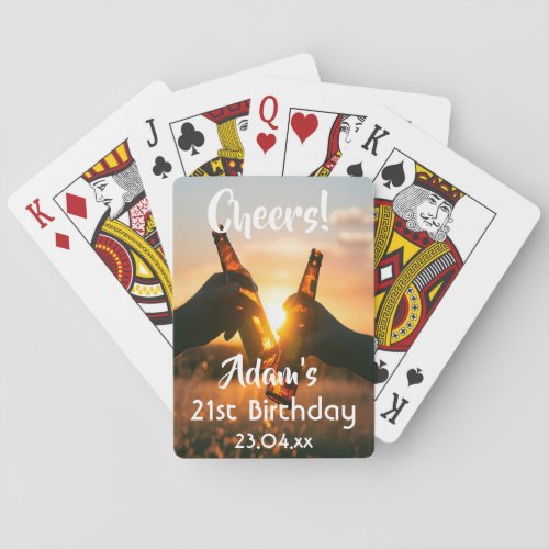 21st birthday party guys cheers beer playing cards