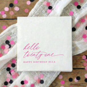21st Birthday Party Hello 21 Modern Hot Pink Napkins