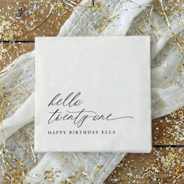 21st Birthday Party Hello 21 Modern Milestone Napkins (21st birthday party napkins in black and white)