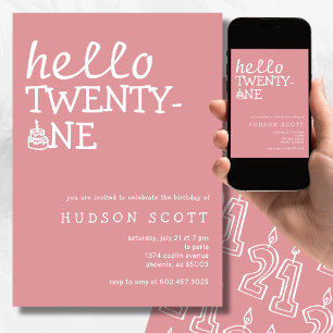 21st Birthday Party Hello Twenty-one Modern Pink Invitation