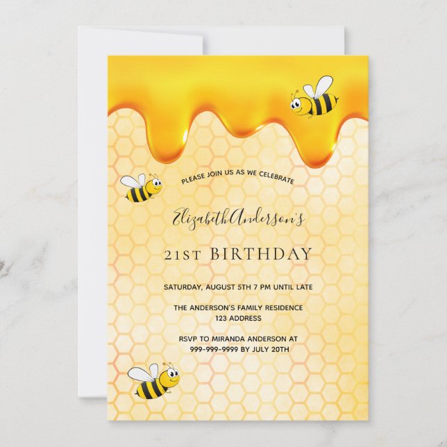 21st birthday party honeycomb cute bumble bees invitation (Front)