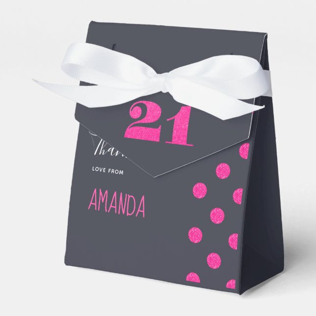 21st Birthday Party Hot-Pink glitter personalized Favor Boxes (Front Side)
