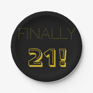 21st Birthday Party In Gold and Black Paper Plates