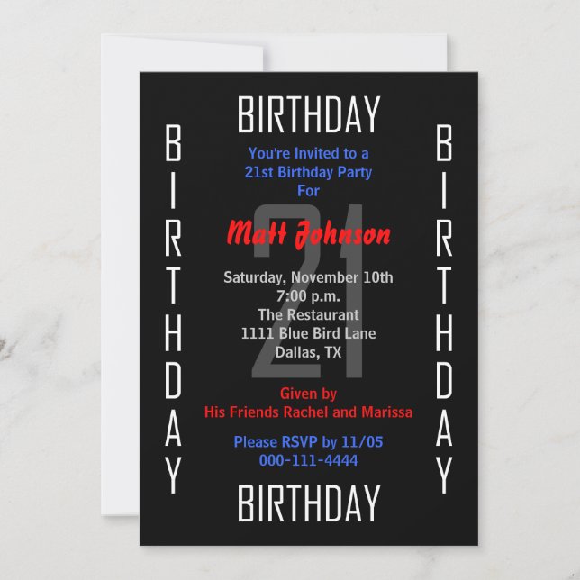 21st Birthday Party Invitation 21 (Front)
