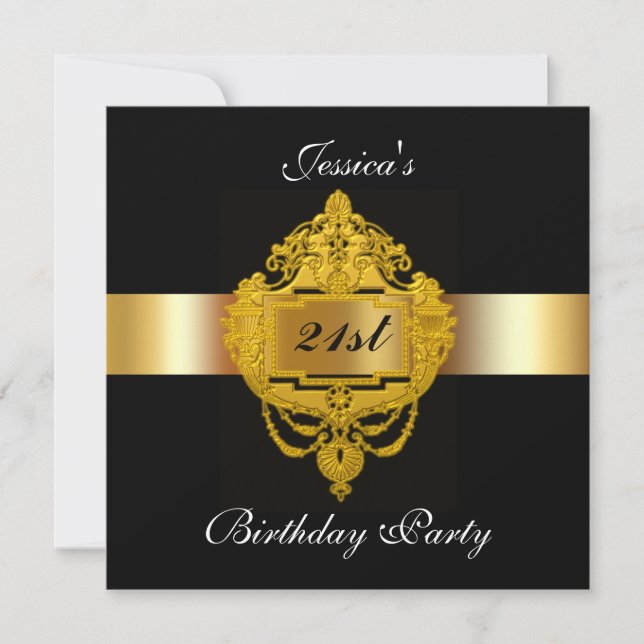21st Birthday Party Invitation black gold (Front)