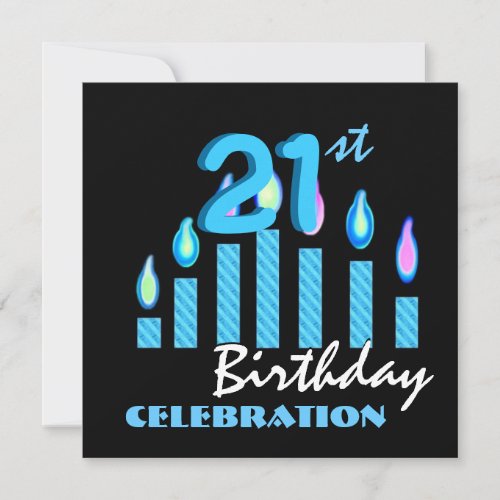 21st Birthday Party Invitation Blue Candles