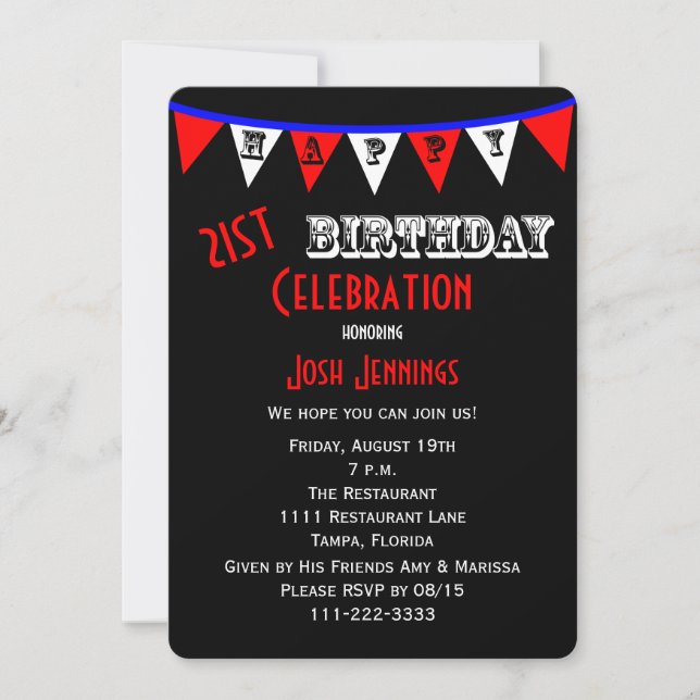 21st Birthday Party Invitation Bunting (Front)