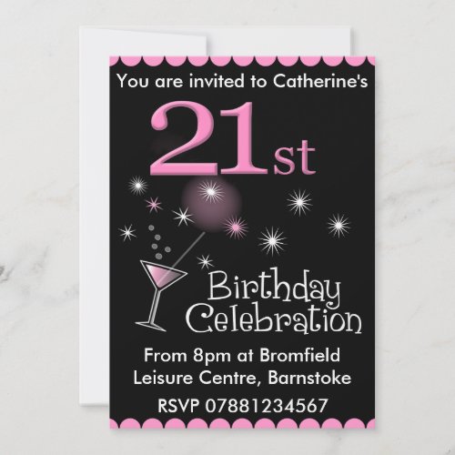 21st Birthday Party Invitation - Cocktail Glass