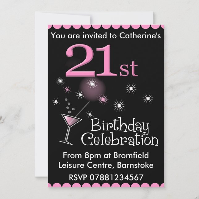21st Birthday Party Invitation - Cocktail Glass (Front)