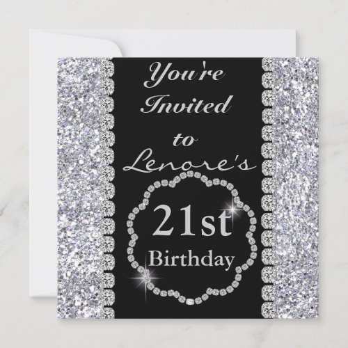 21st Birthday Party Invitation DIAMONDS  SPARKLES