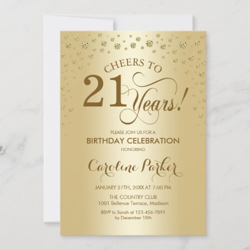 21st Birthday Party Invitation - Gold