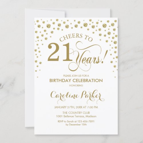 21st Birthday Party Invitation _ Gold White