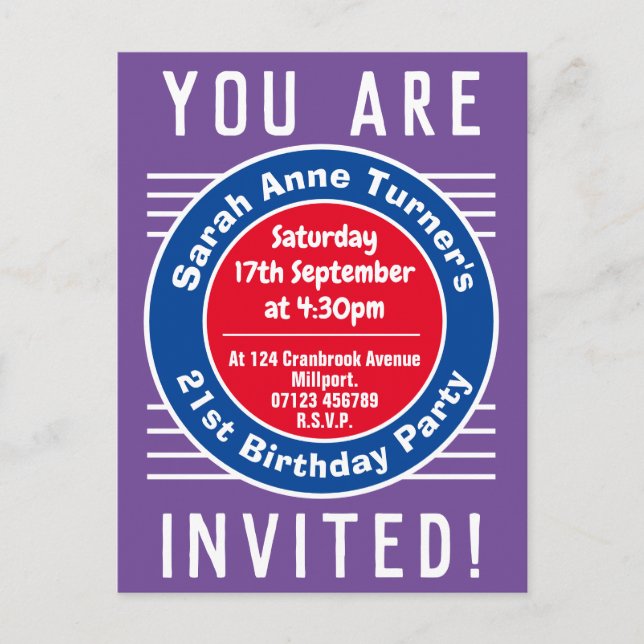 21st Birthday Party Invitation Postcard (Front)