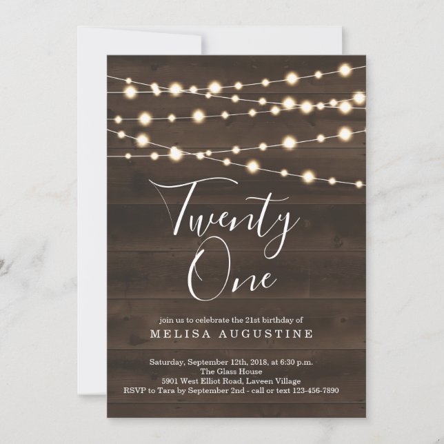 21st Birthday Party Invitation - Rustic Twenty One (Front)